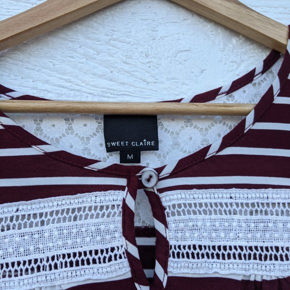 Red and white Striped Top with Lace - Picture 3 of 8